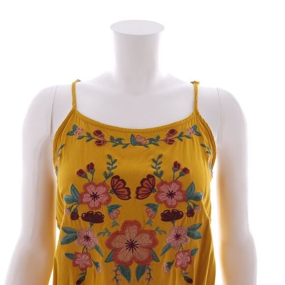 E Hanger M Junior's Size Small Sleeveless Mustard Yellow Floral Top - Picture 5 of 7